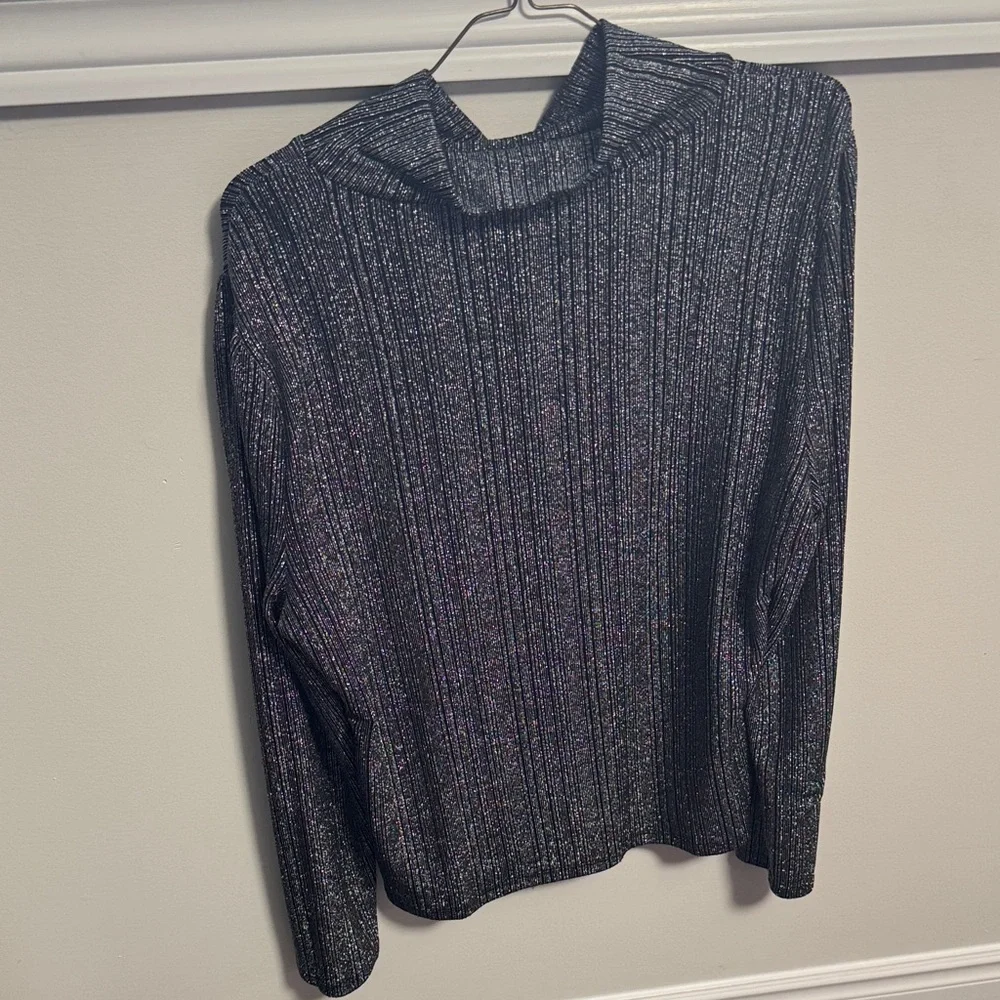 Tommy Hilfiger Black Metallic Ribbed Turtleneck Sweater - Picture 2 of 5
